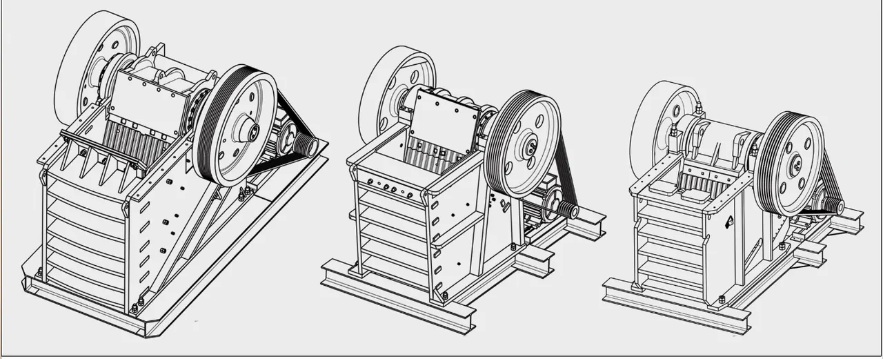 Jaw crushers: three models, drawings
